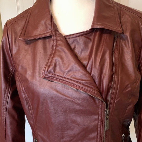 NEW * JOUJOU Burgundy Vegan Leather Jacket Size Medium - Picture 2 of 9